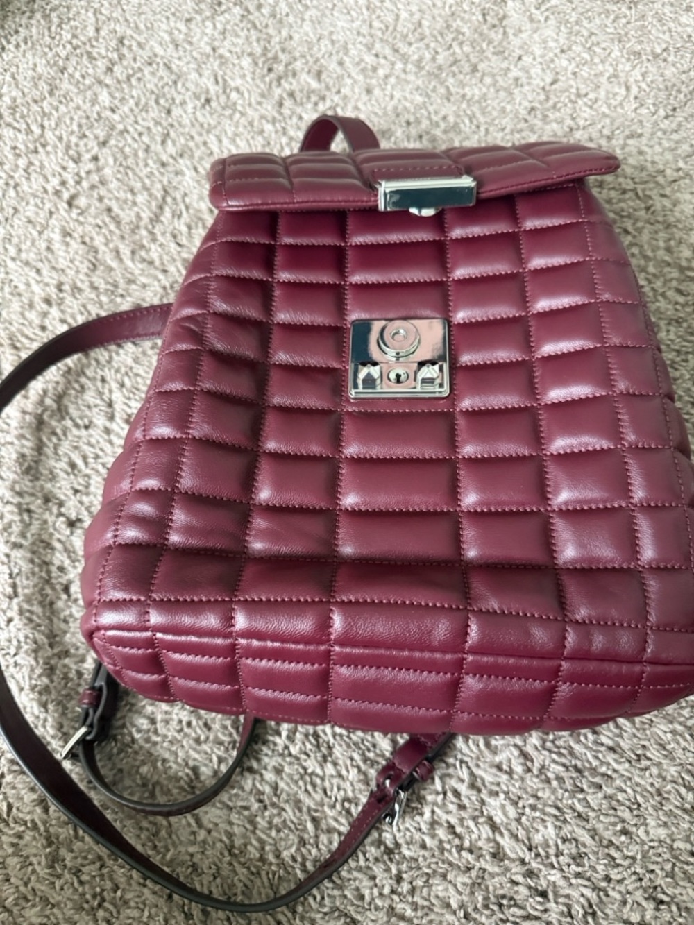 Michael Kors Quilted Burgundy Leather Backpack